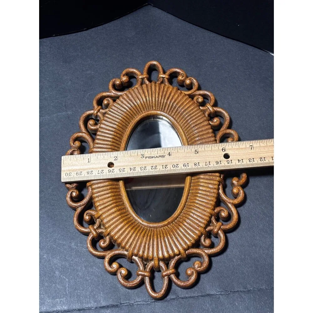 Vintage 70s Dart Industries Homco Oval Mirror Scrolled Resin Frame Farmhouse
